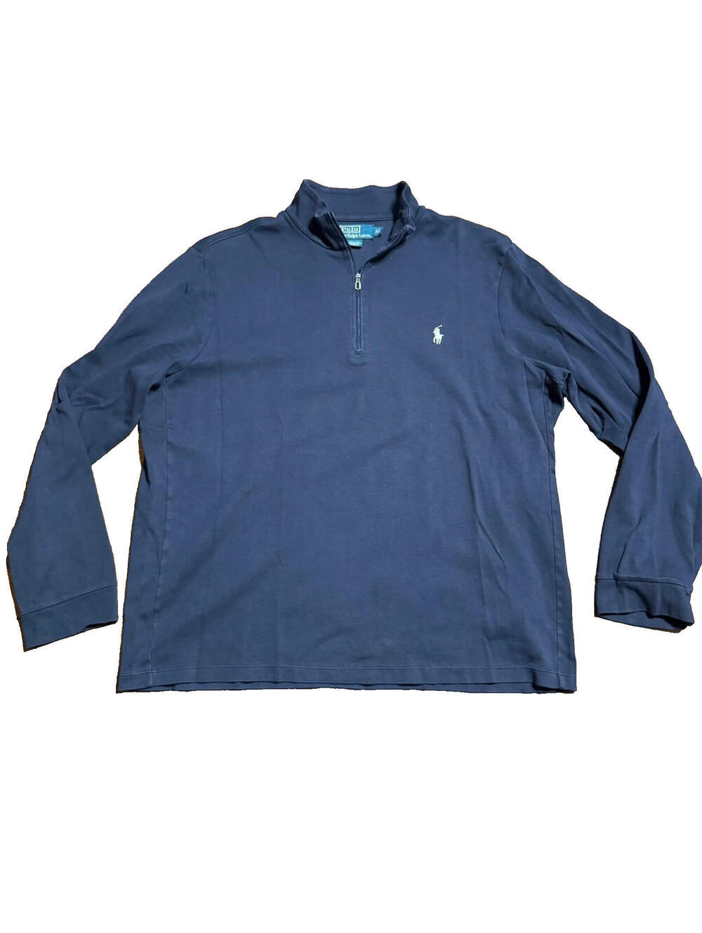 Men’s Polo Ralph Lauren 1/4 Zip Pullover Navy Pima Cotton White Pony Logo XL